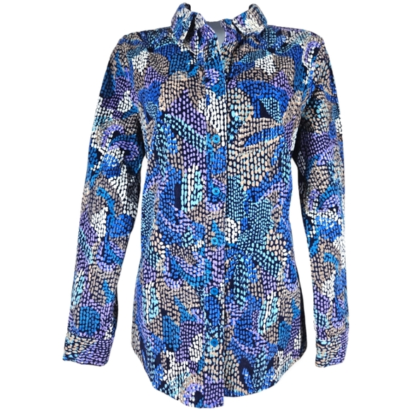 NWOT Chicos blue tan purple white corduroy blouse top Womens Medium - Picture 1 of 7